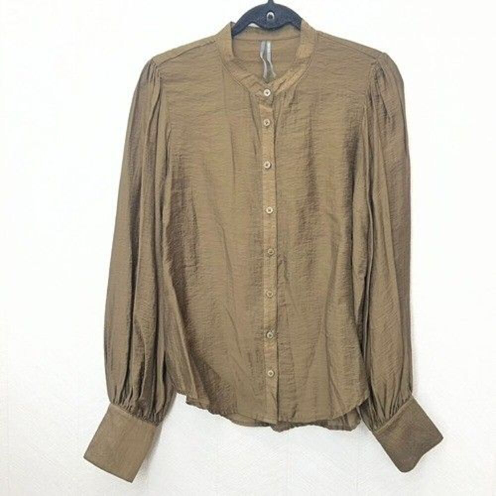 Anthropologie Balloon Long Sleeve Olive Peasant Blouse Shirt Womens Size M